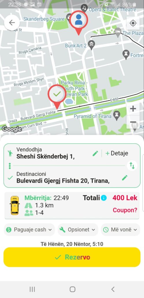 Rezervo Taksi me VrapOn Taxi App