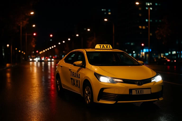 taxi in tirana at night